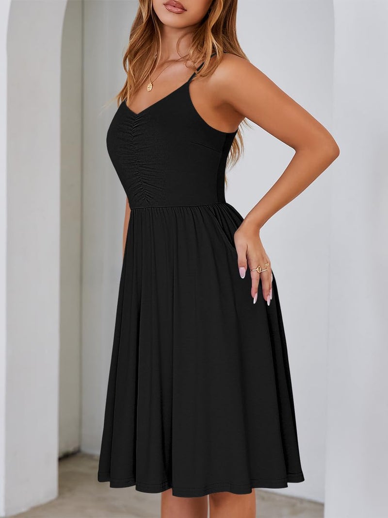 YATHON Women's Spaghetti Straps Party Sundress Casual Beach Summer Dresses 2025(L, YT090-Black) - Image 3
